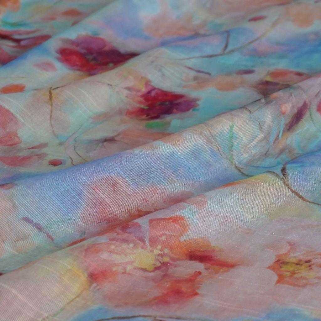 Viskose Druck halbtransparent Blütenaquarell